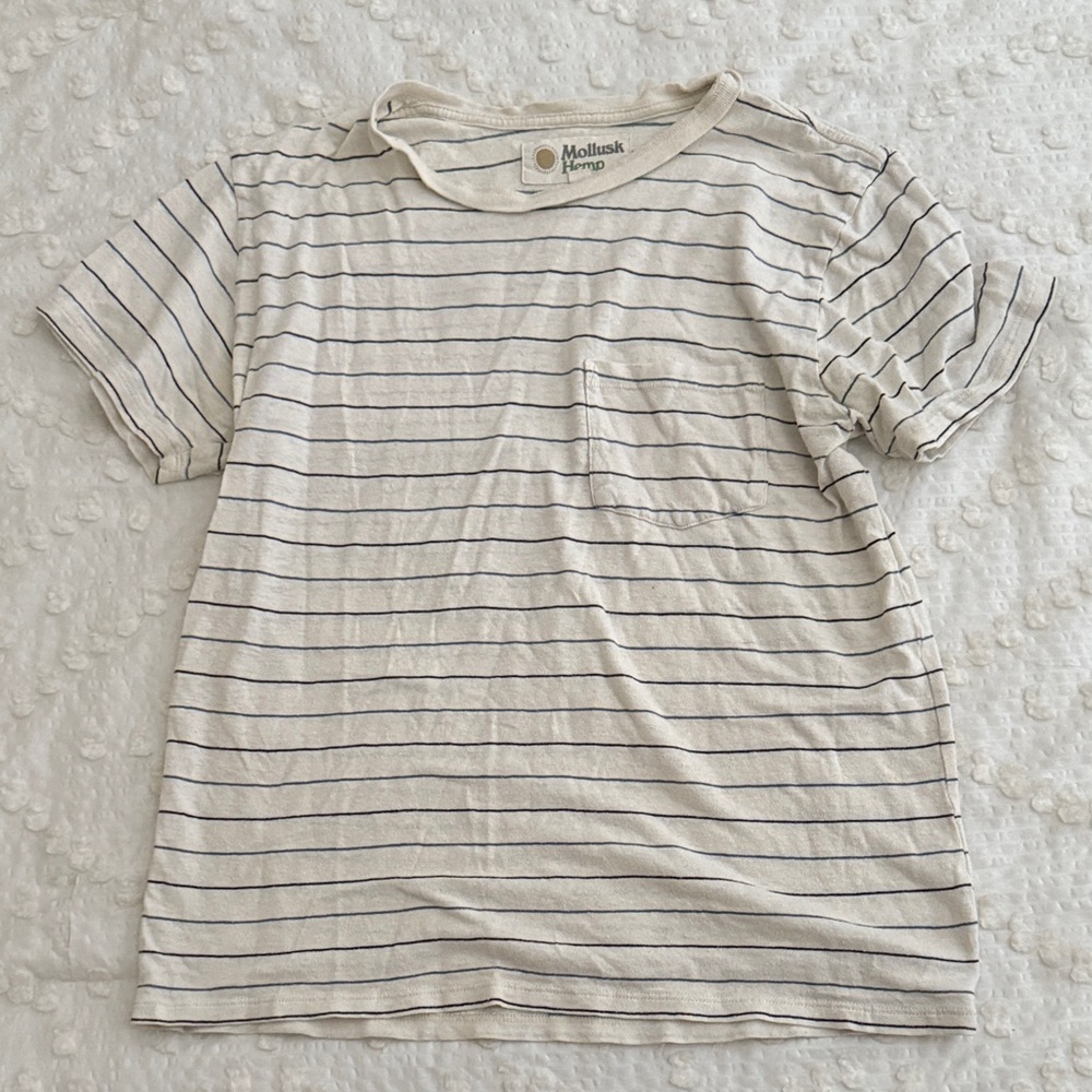 Mollusk Hemp White and Blue Striped Tee